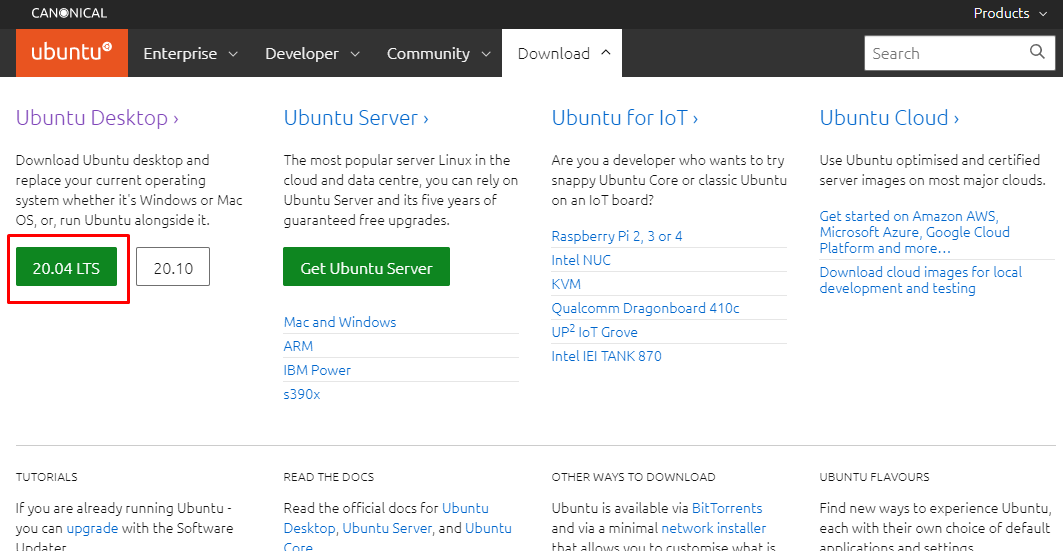 ubuntu download page