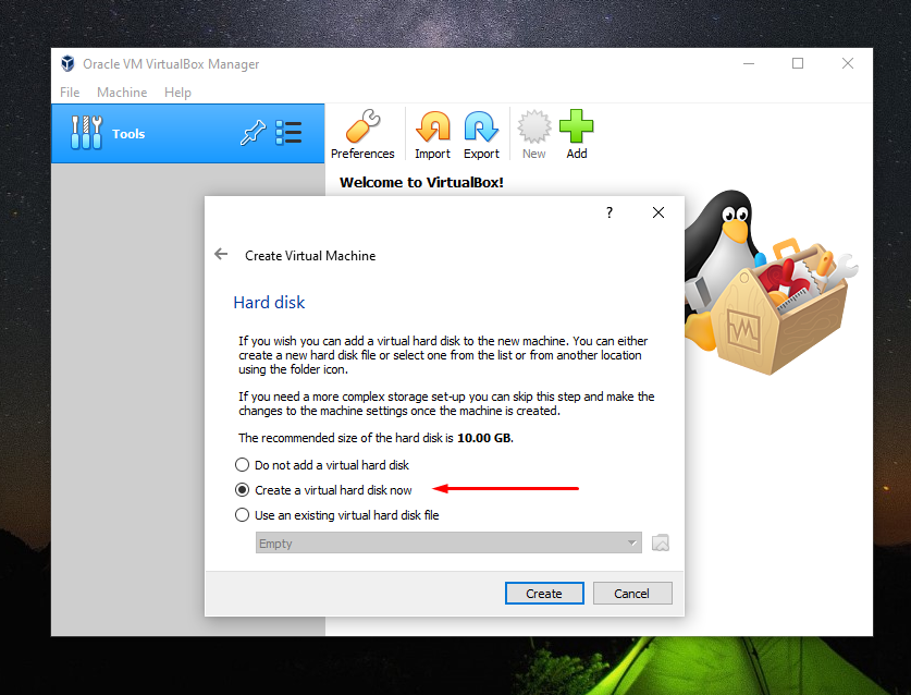 create a virtual hard disk